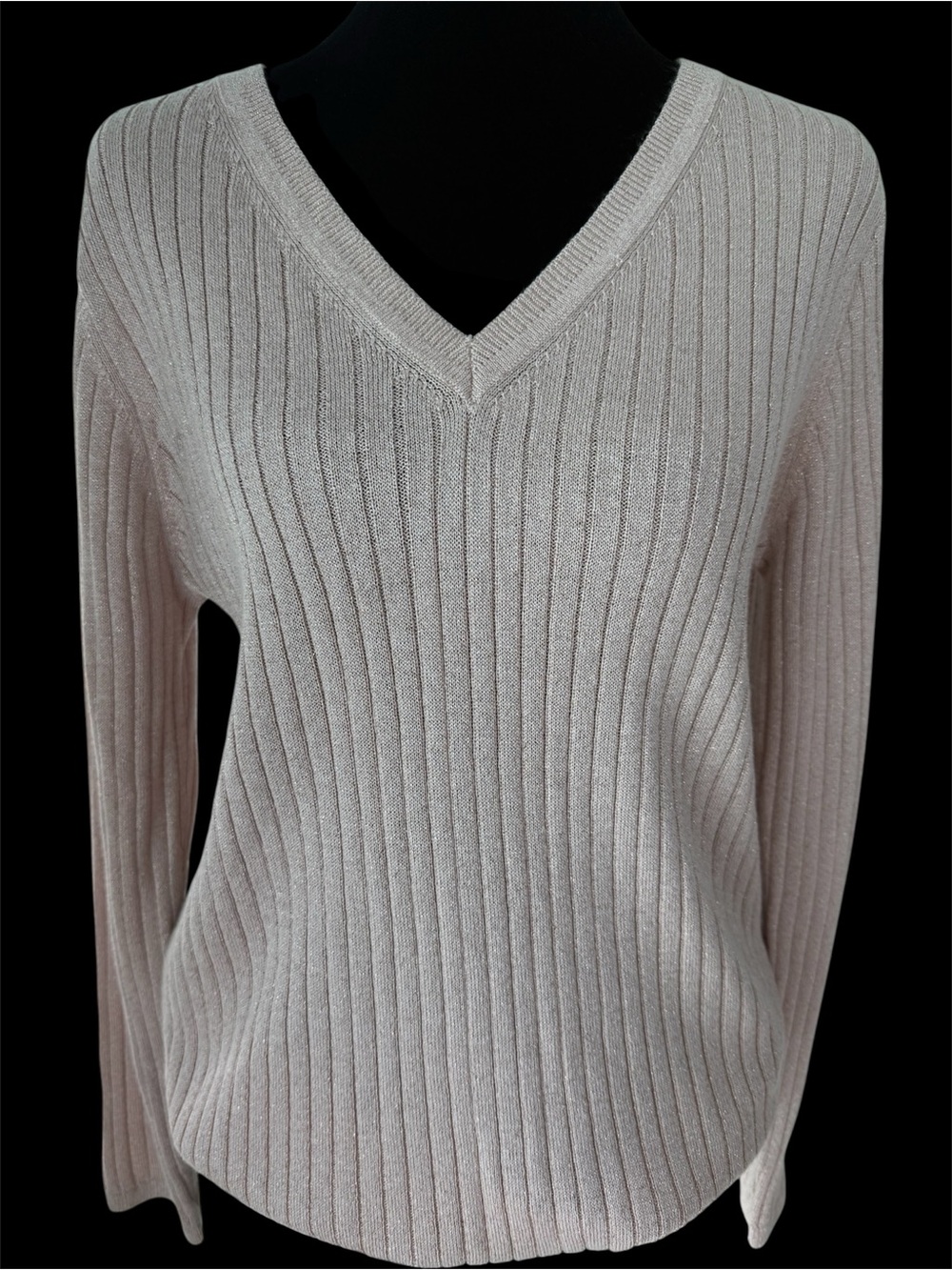 Tommy Hilfiger Cream Ribbed V-Neck Sweater